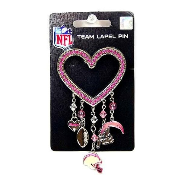 Los Angeles Chargers Breast Cancer Bling Pink Heart Lapel Pin New NFL Licensed - Picture 1 of 1